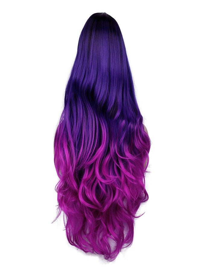 Quantum Love Long Purple Wavy Wigs Ombre Purple Body Wave Mermaid Hair Wig for Women Middle Part Colorful Curly Synthetic Hair for Halloween Cosplay Daily Party Use - Image 3